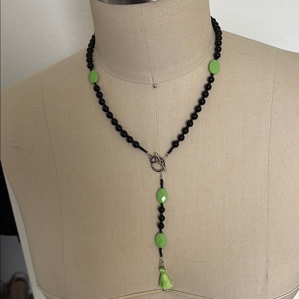 Black and Green Beaded Necklace